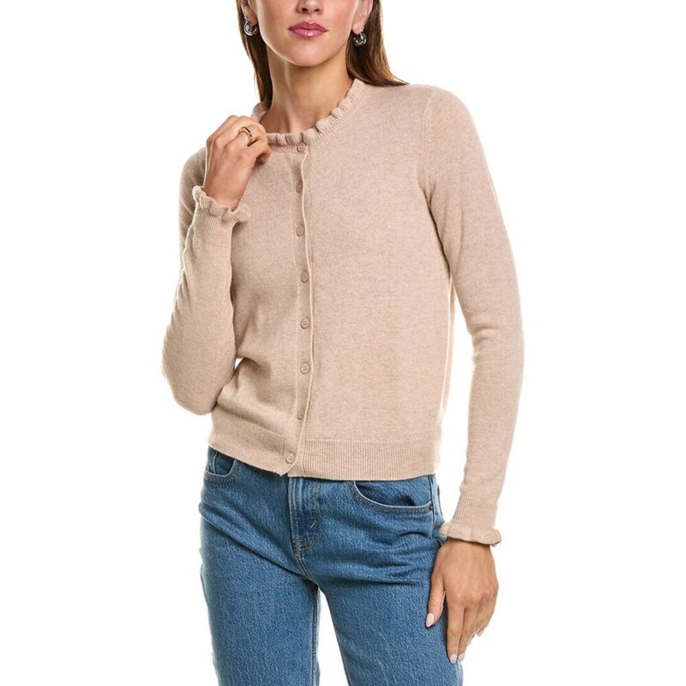 Sofiacashmere Womens  Ruffle Cashmere-Blend Cardigan, Tan